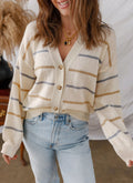 Neutral Striped Buttoned Sweater
