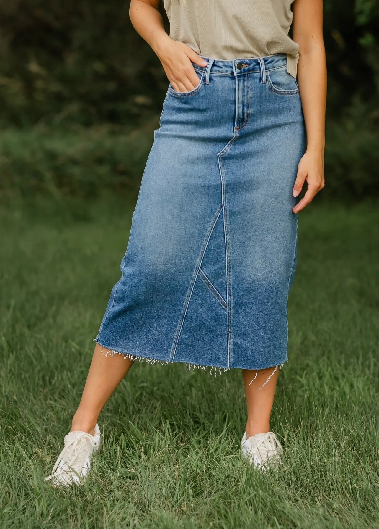 A-line Midi Denim Skirt